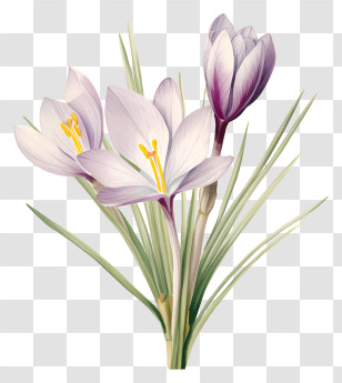 Purple Flowers - White Crocus Flowers In A Botanical Illustration Transparent PNG