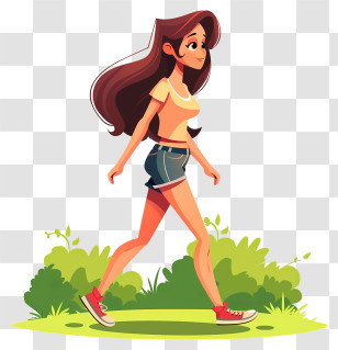 Walking Woman Cartoon - Cartoon Girl Walking Outdoors Transparent PNG