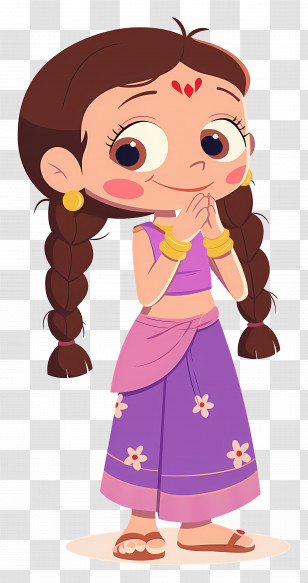 Chutki - Cartoon Girl In Traditional Attire With Braided Hair Transparent PNG