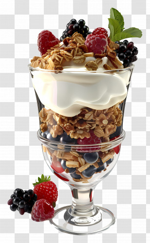 Yogurt Parfait - Yogurt Parfait With Fresh Berries And Granola Transparent PNG