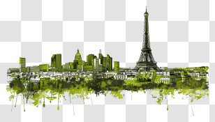 Paris - Green Paris Skyline With Eiffel Tower Transparent PNG
