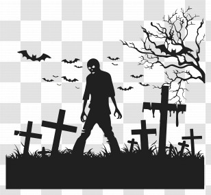 Halloween Silhouette - Creepy Zombie In Graveyard For Halloween Transparent PNG