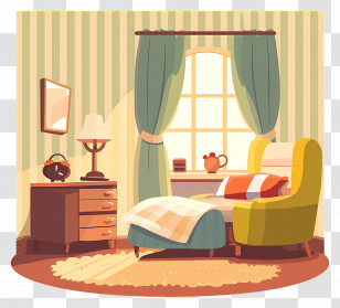 Bed Room - Cozy Bedroom Illustration Transparent PNG