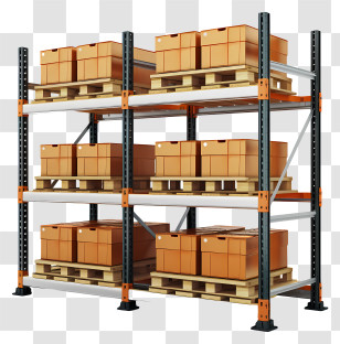 Metal Shelves - Industrial Storage Rack With Cardboard Boxes On Pallets Transparent PNG