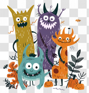 Cartoon Monsters - Adorable Funny Cartoon Monsters For Halloween Theme Transparent PNG