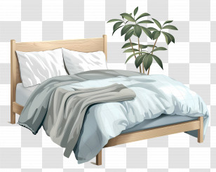 Modern Bed - Cozy Bed With Pillows And Blanket Transparent PNG