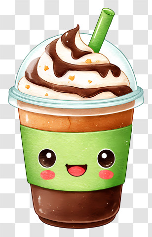 Kawaii Iced Coffee - Kawaii Chocolate Frappe Cup Cartoon Transparent PNG