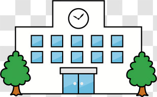 Icon - School Building With Clock And Trees Transparent PNG