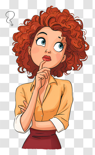 Curly Redhead Woman Thinking Transparent PNG