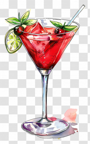 Red Cocktail - Red Cocktail With Cherries And Lime Transparent PNG