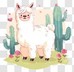 Alpaca Cartoon - Cute Llama In A Field Transparent PNG