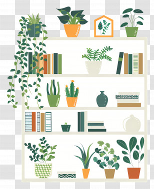 Modern Home Interior - Stylized Indoor Plant Shelf Illustration Transparent PNG