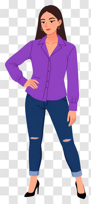 Woman Full Body - Stylish Woman In Purple Shirt Transparent PNG