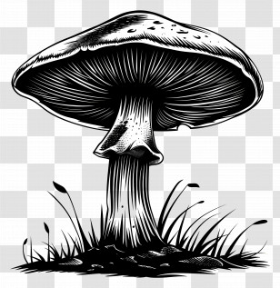 Mushroom Silhouette - Black And White Mushroom Illustration Transparent PNG