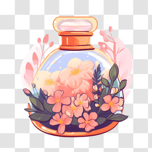 Perfume Bottle - Ornamental Glass Bottle Filled With Floral Decoration Transparent PNG