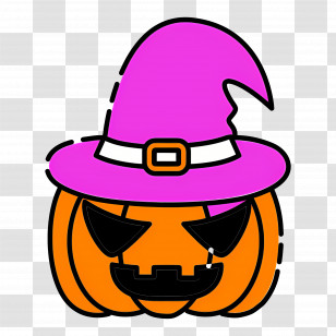 Scary Halloween Pumpkin - Pumpkin With Pink Witch Hat For Halloween Transparent PNG