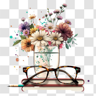World Teachers Day
 - Flowers In Vase With Glasses And Books Transparent PNG