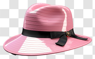 Hat - Stylish Pink Hat With Black Ribbon Accent Transparent PNG