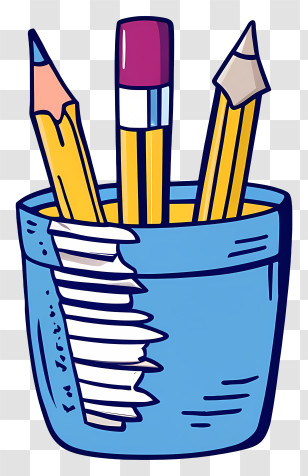 Cartoon - Illustrated Blue Pencil Holder With Pencils Transparent PNG