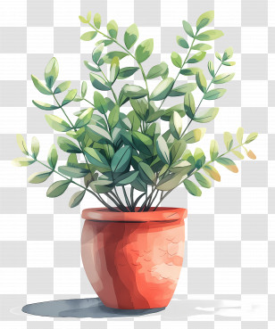 Plant Pot - Potted Green Plant In Watercolor Illustration Transparent PNG