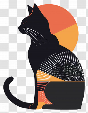 Cat Silhouette - Black Cat Silhouette With Sun Transparent PNG