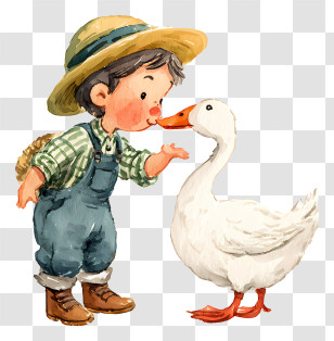Child Feeding Goose - Boy With Goose In Farm Setting Transparent PNG