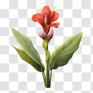 Canna Indica - Red Flower With Green Leaves Illustration Transparent PNG