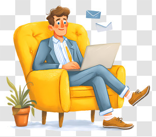 Businessman Doing Online Marketing - Man Relaxing With Laptop In Chair Transparent PNG