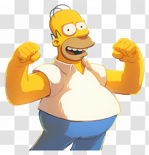Homer Simpson - Yellow Cartoon Character With Raised Fists Transparent PNG