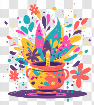 Holi Background - Colorful Pot With Abstract Floral Elements Transparent PNG
