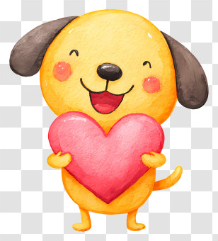 Dog Holds Red Heart - Watercolor Dog Holding Heart Transparent PNG