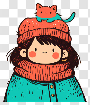 Girl With Pet On Head - Cozy Girl In Beanie Cute Portrait Transparent PNG