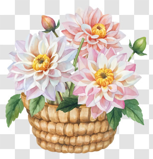Watercolor Painting - Beautiful Flowers In Basket Transparent PNG