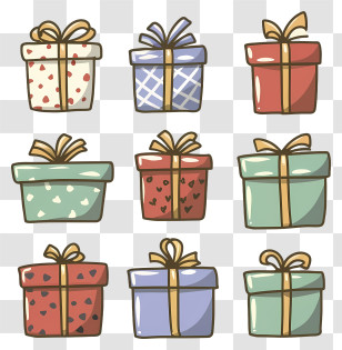 Gift Boxes - Nine Colorful Wrapped Gift Boxes Transparent PNG