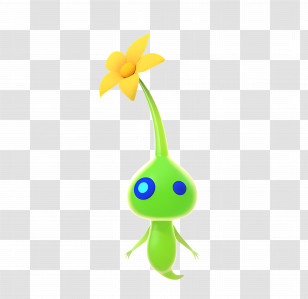 Glow Pikmin - Green Plant Character With Flower Transparent PNG