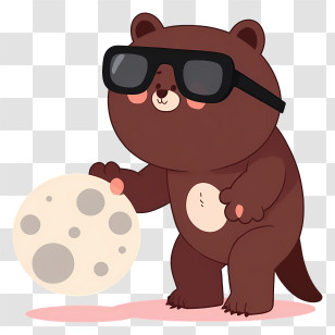 Brown Bear - Cool Cartoon Bear With Sunglasses And Moon Transparent PNG