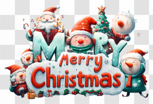 Merry Christmas - Festive Merry Christmas Illustration With Characters Transparent PNG
