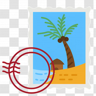Travel Stamp - Beach Postcard With Palm Tree Transparent PNG