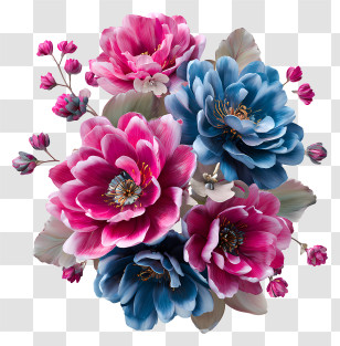 Pink And Blue Flowers - Colorful Flower Bouquet Transparent PNG