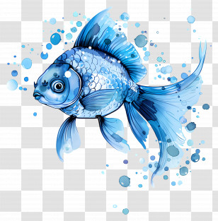 Blue Watercolor Fish - Blue Watercolor Fish Illustration With Splashes Transparent PNG