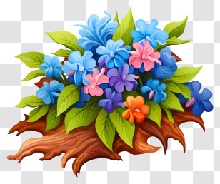 Flower Arrangement - Blue And Pink Flowers On Wood Transparent PNG