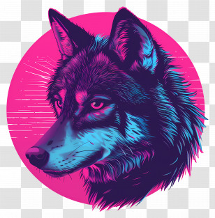 Vaporwave Wolf - Colorful Neon Wolf Art Illustration Transparent PNG
