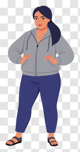 Woman Full Body - Casual Woman In Grey Hoodie Transparent PNG