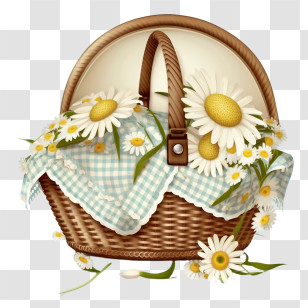 Summer Picnic Basket
 - Woven Basket Filled With Daisies Transparent PNG