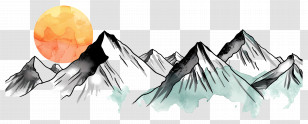 Mountain Outline - Scenic Mountain Range With Rising Sun Transparent PNG