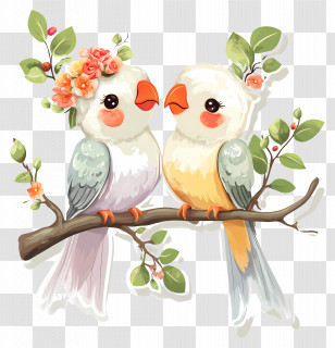 Wedding Birds - Two Lovebirds On A Branch Symbolizing Romance Transparent PNG