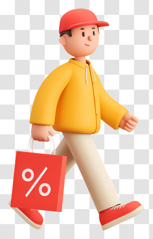 Man Doing Discount Shopping - Yellow Shopper With Discount Bag Transparent PNG