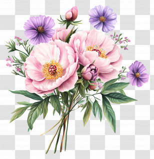 Pink Bouquet - Elegant Pink Flower Bouquet With Purple Accents Transparent PNG