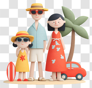 Family Vacation In Beach - Family On Vacation With Palm Tree Transparent PNG