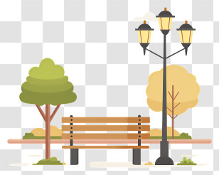 Park Bench - Park Bench With Lamp Post And Trees In The Background Transparent PNG